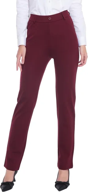 ZTN Women's Stretchy Dress Pants 28"/30" Pull-on Trousers Straight Leg Slacks 4 Pockets Plus Size for Work Business Casual
